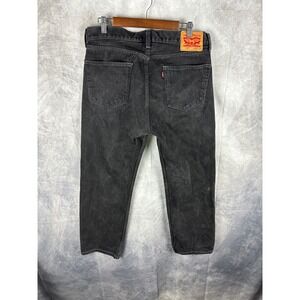 Levis 505 Regular Fit Faded Black Denim Jeans Mens 36x30 Straight Leg Zip Fly